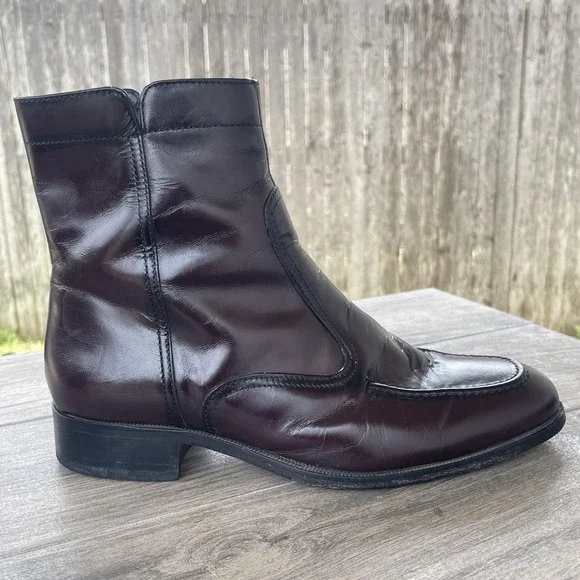Florsheim Essex Boots Men 8D Red Leather Dress Ankle Side Zip Moc Toe 17074 18 - Picture 9 of 13